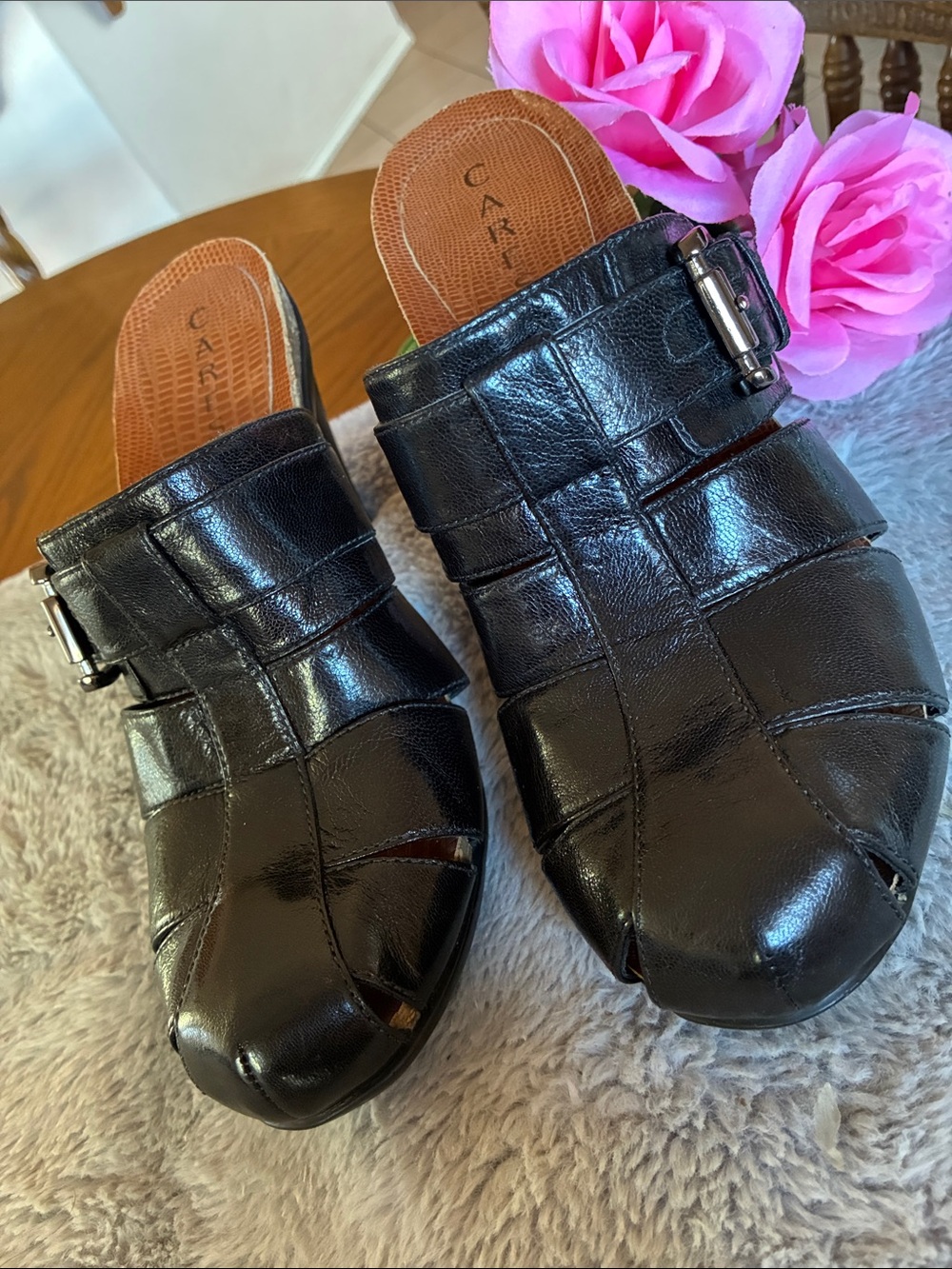 Caressa Black Leather Clogs  s
